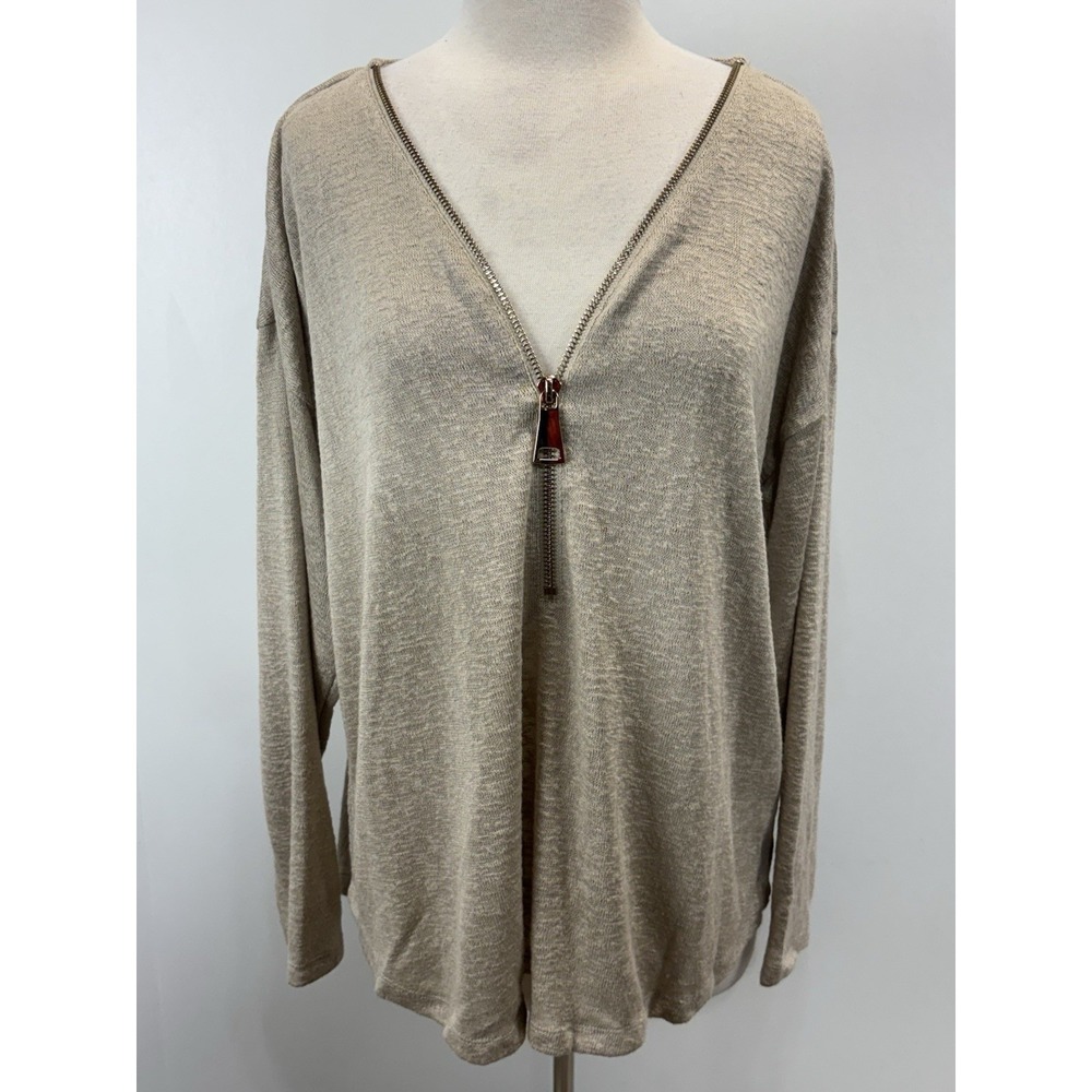 NEW! Soft Surroundings Stone Valentina Zip Slub Jersey Knit Sweater Sz 1X Plus